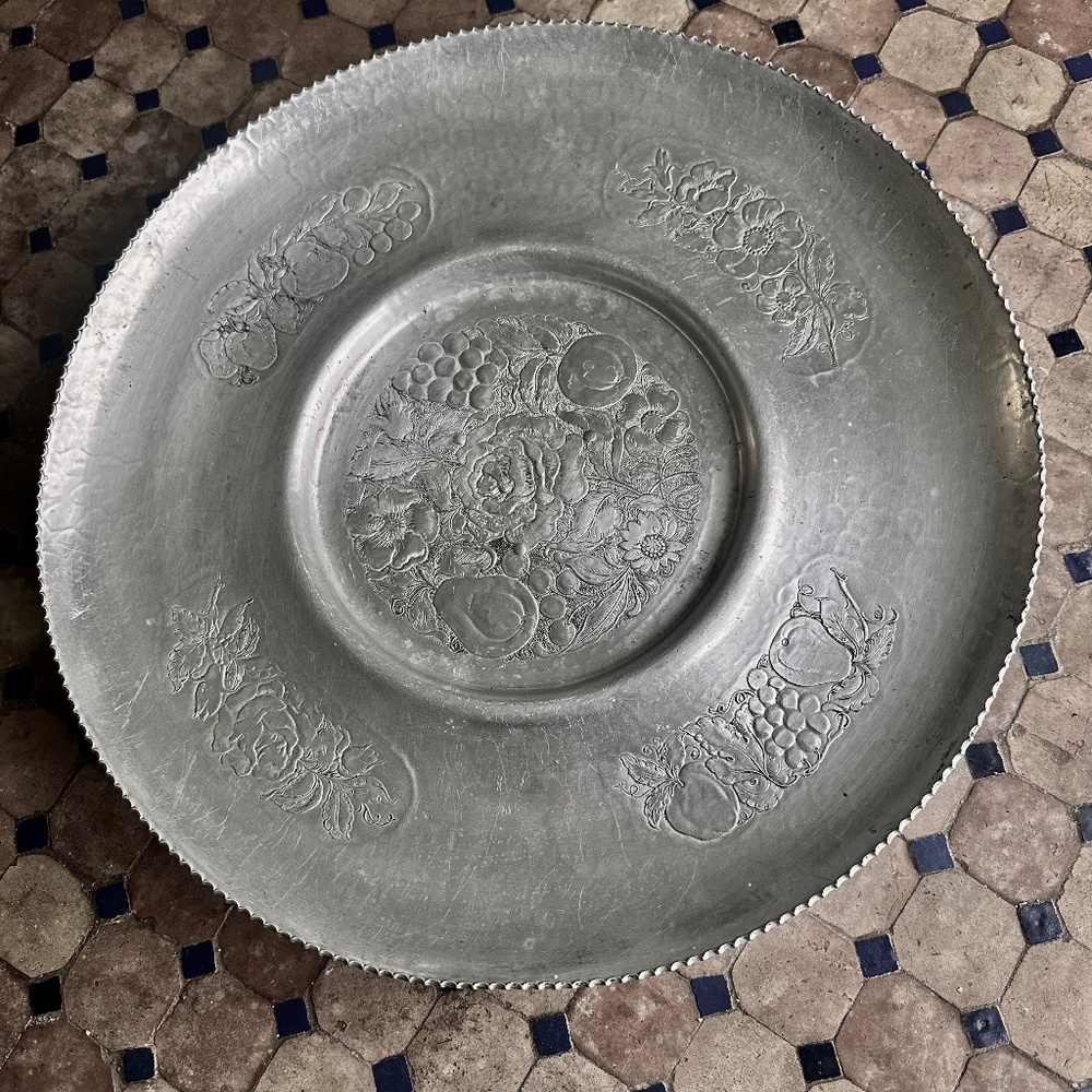 Vintage embossed metal lazy susan